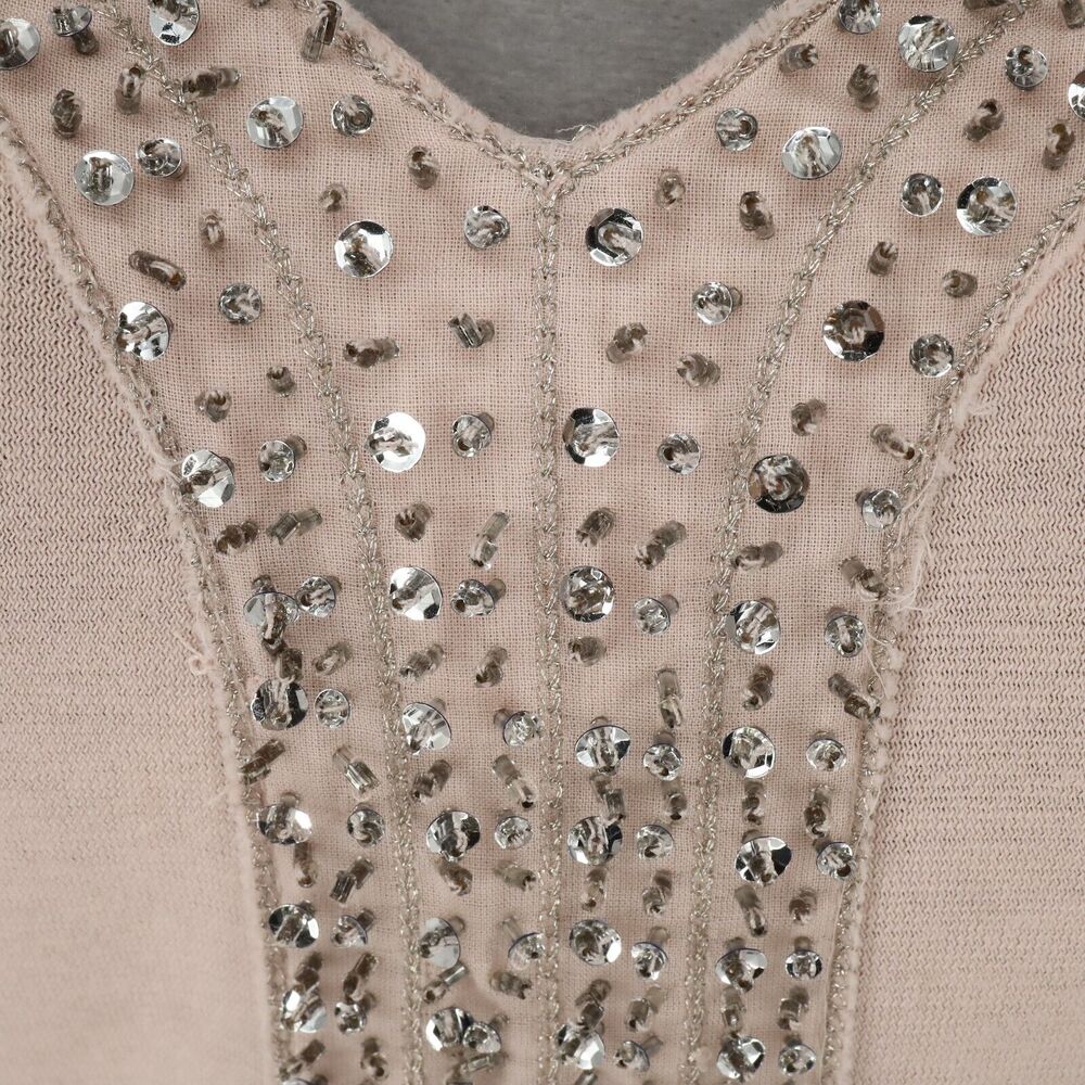 Loft Top Womens Medium Pale Pink Blouse Rhinestones Stretch Knit T-shirt Coastal - Picture 5 of 12